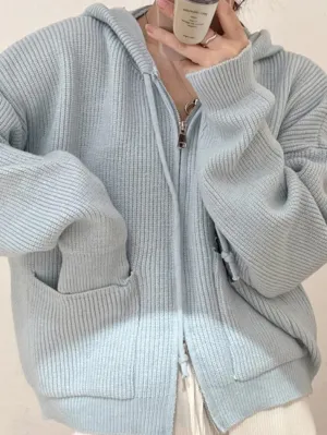 Wenkouban-Spring Casual Outfits Y2K Outfits Solid Double Zip Hooded Cardigan