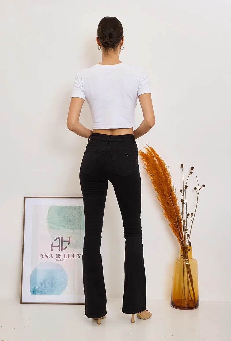 Wholesale Black Push Up Flare Trousers