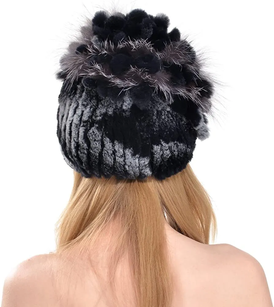 Winter Fashion Black Rabbit Fur Knitted Hat