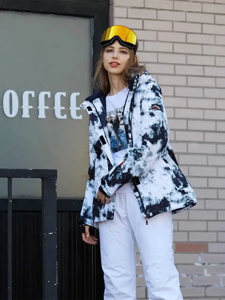 Women Printed Ski Jackets Fashion Snowboarding Coat Streetwear
