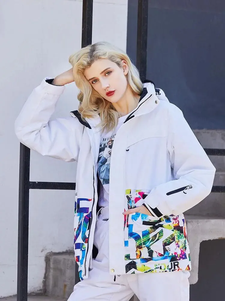 Women Printed Ski Jackets Fashion Snowboarding Coat Streetwear