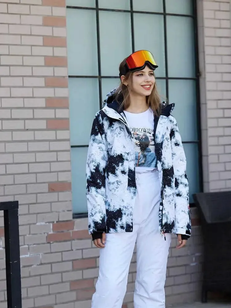 Women Printed Ski Jackets Fashion Snowboarding Coat Streetwear