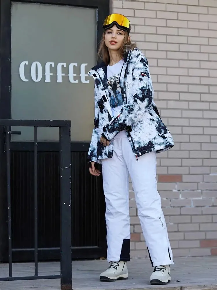 Women Printed Ski Jackets Fashion Snowboarding Coat Streetwear