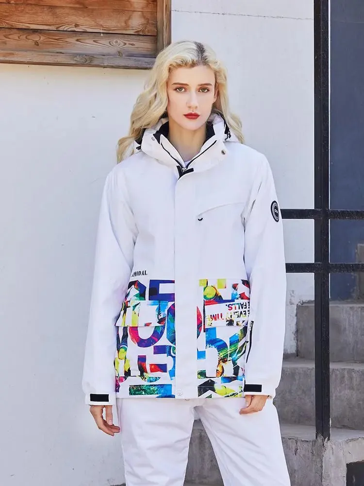 Women Printed Ski Jackets Fashion Snowboarding Coat Streetwear