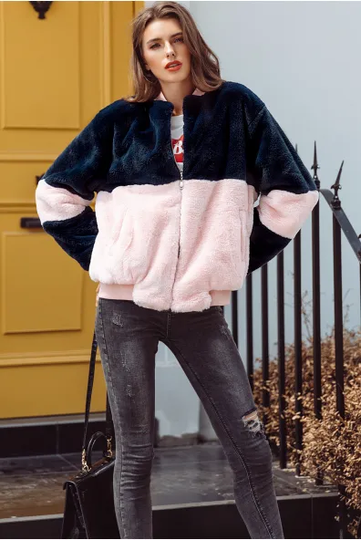 Women's Autumn & Winter Contrast Color Fur Coat