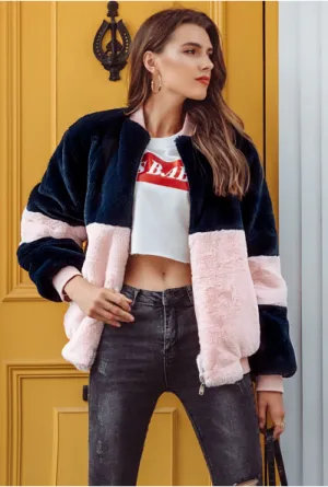 Women's Autumn & Winter Contrast Color Fur Coat