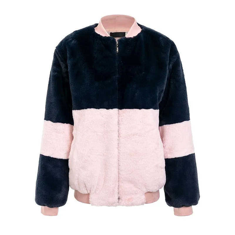 Women's Autumn & Winter Contrast Color Fur Coat