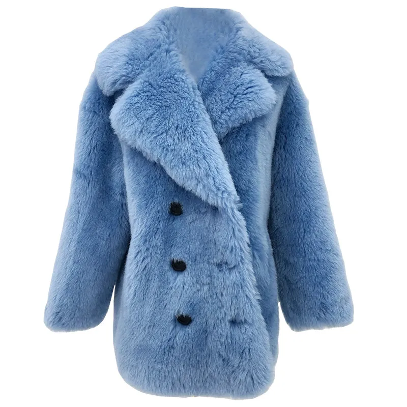 Women's Autumn/Winter V-Neck Sheep Wool Short Coat
