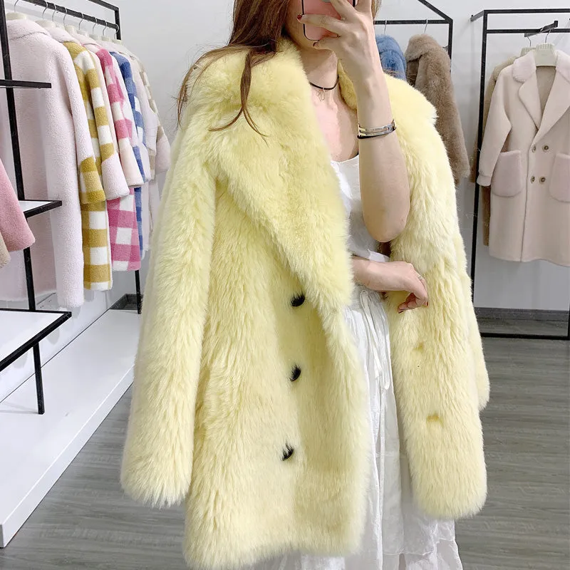 Women's Autumn/Winter V-Neck Sheep Wool Short Coat