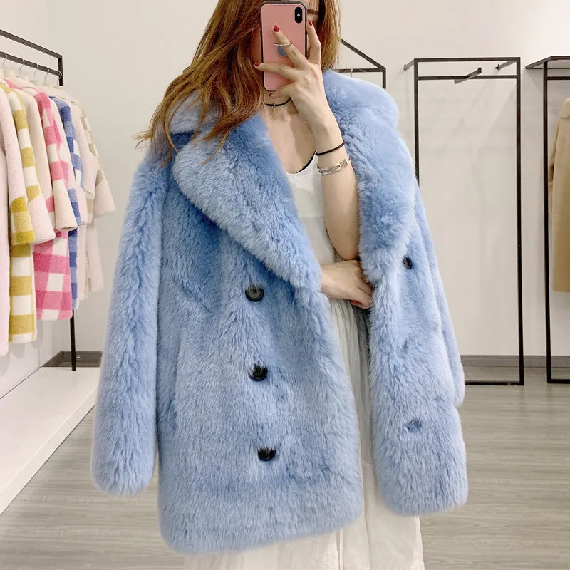 Women's Autumn/Winter V-Neck Sheep Wool Short Coat