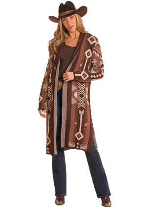Women's Brown Aztec Sweater Cardigan By Panhandle Slim - BW95T05258