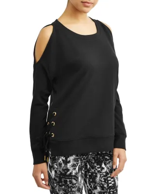 Women's Cold Shoulder Side-Lace Grommet Sweatshirt