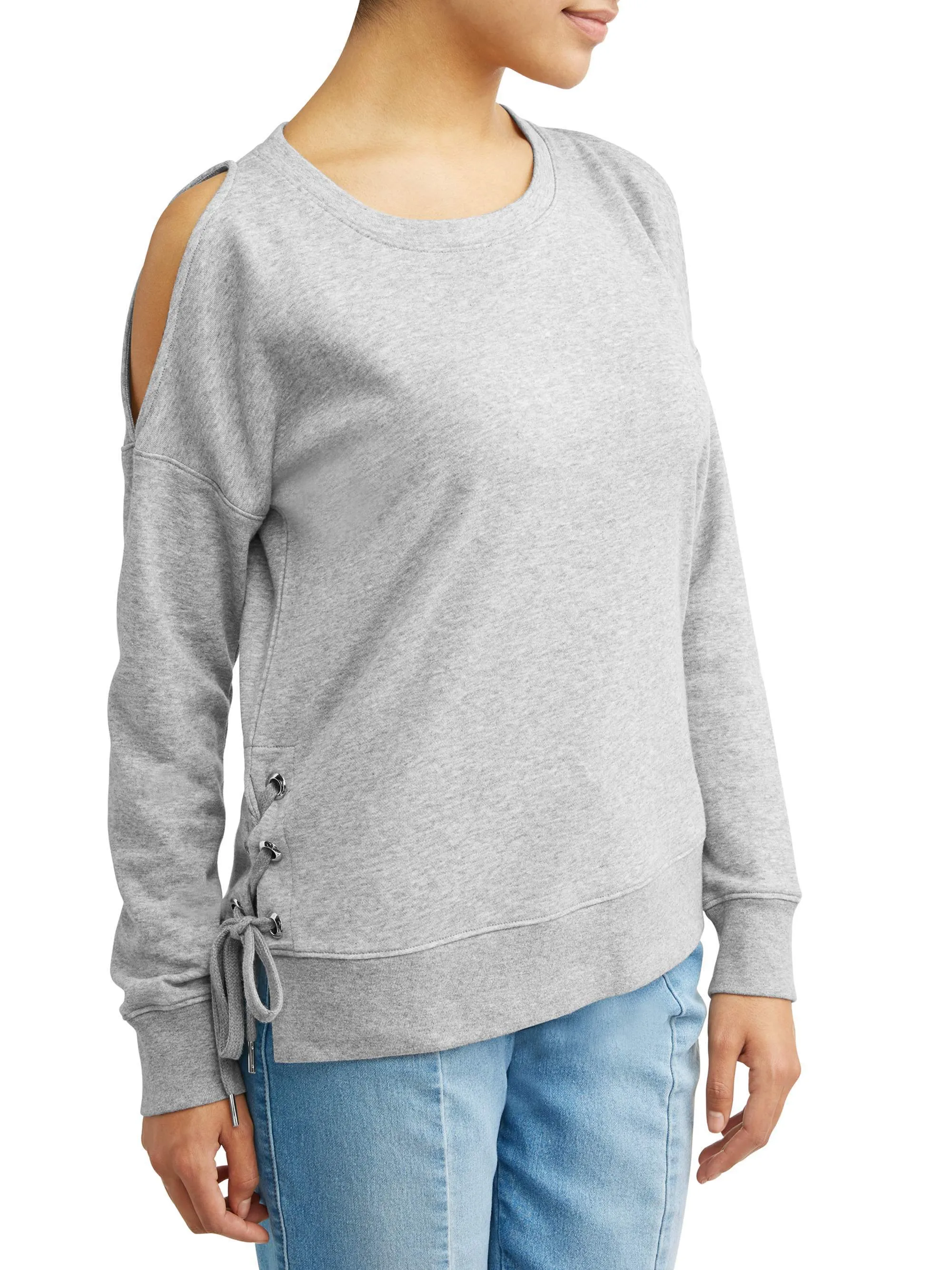 Women's Cold Shoulder Side-Lace Grommet Sweatshirt