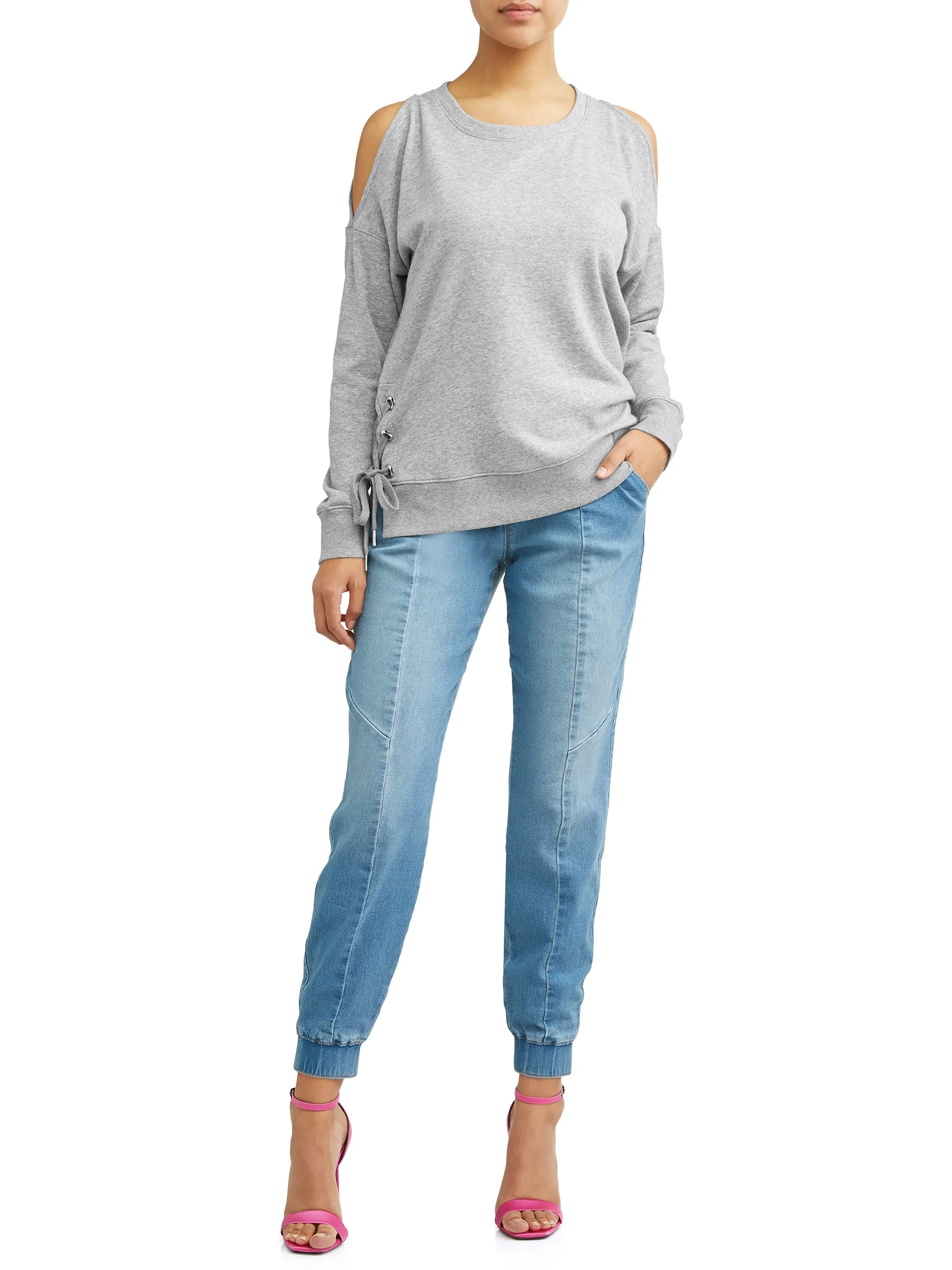 Women's Cold Shoulder Side-Lace Grommet Sweatshirt