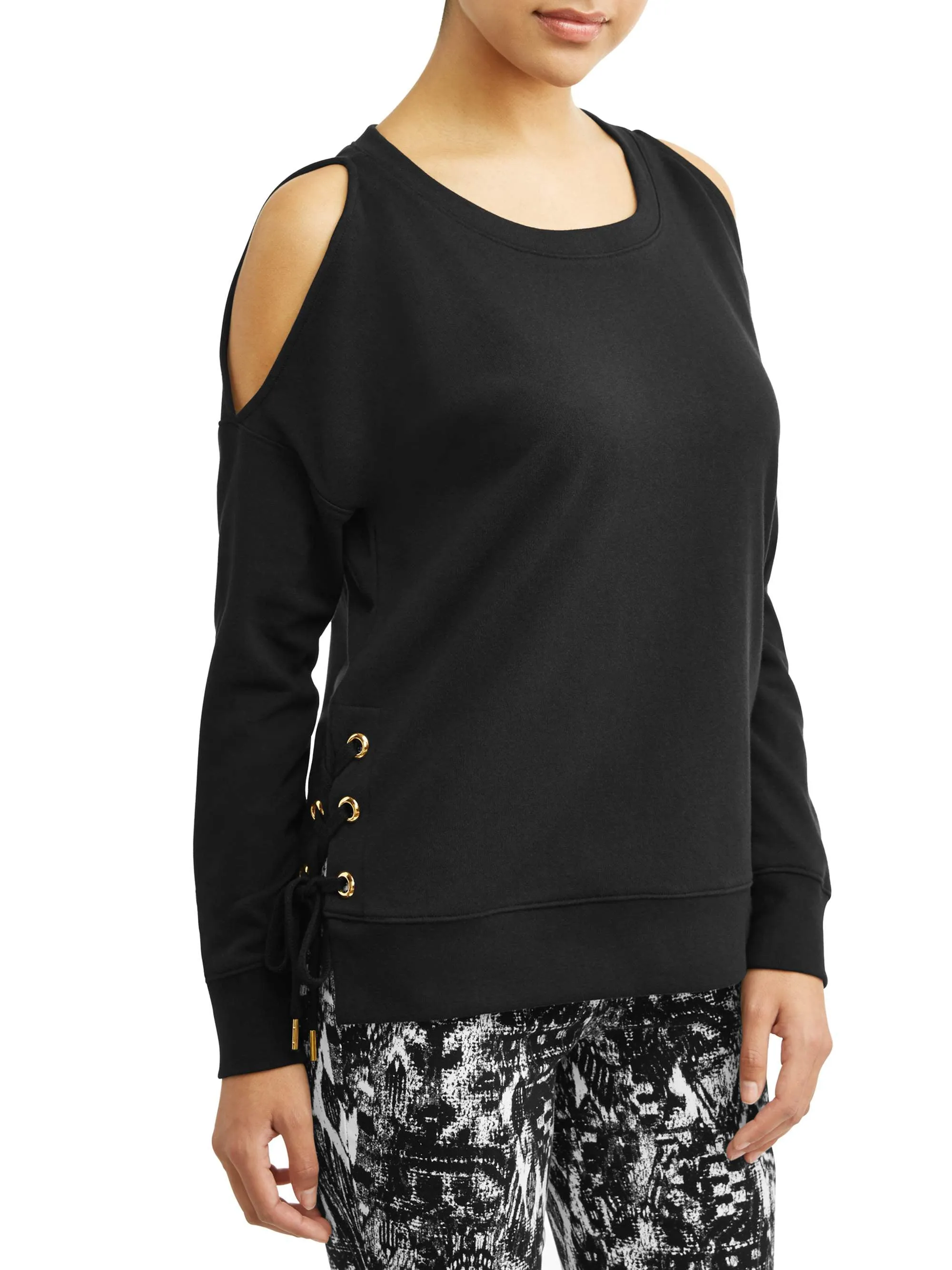 Women's Cold Shoulder Side-Lace Grommet Sweatshirt