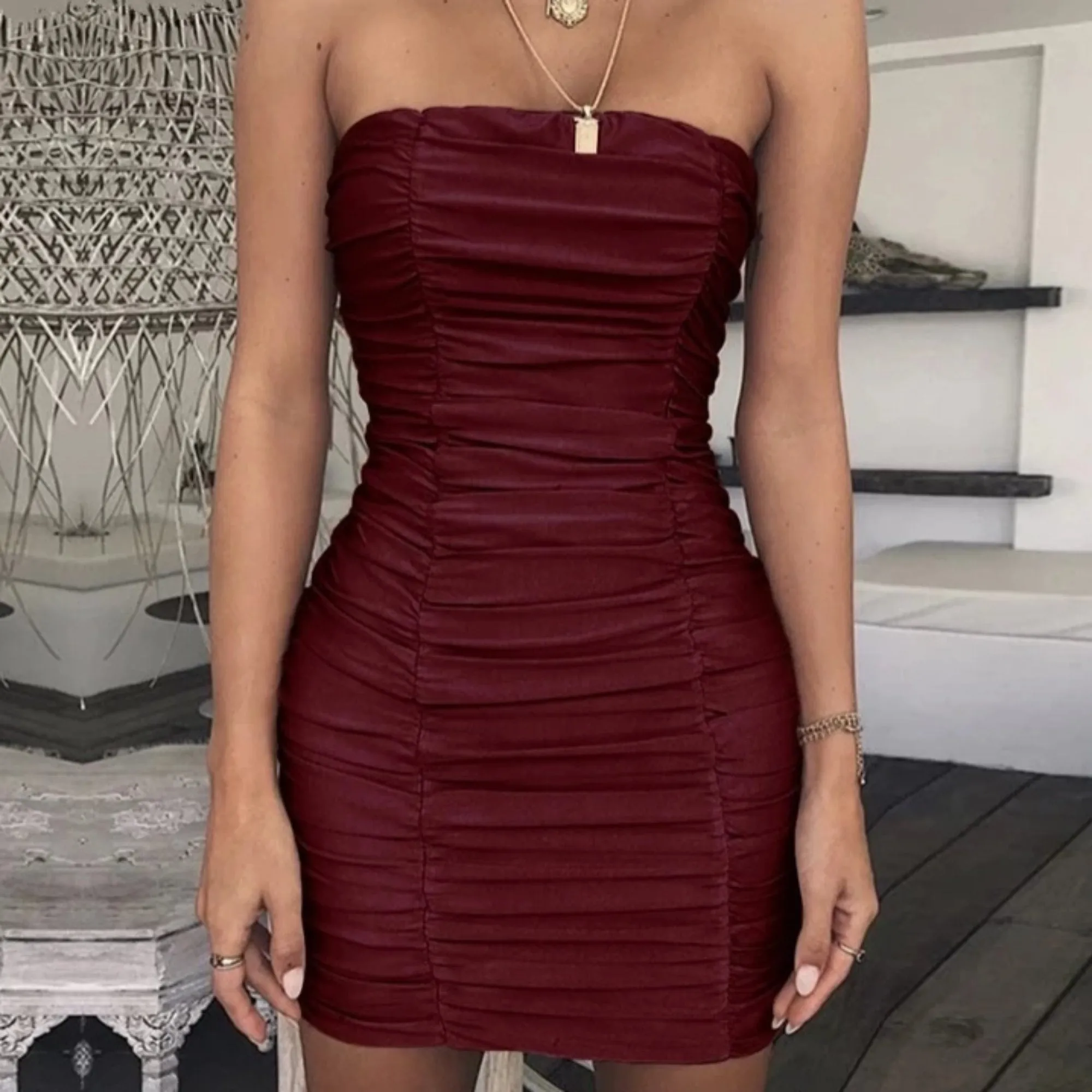 Women's Summer Mini Strapless Sheath Dress