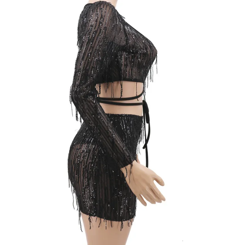 Women's Summer Sheath V-Neck Two-Piece Dress With Tassels