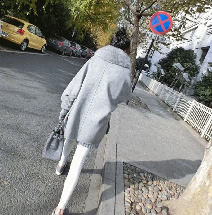 Women's Winter Cashmere Loose Thick Coat With Fox Fur