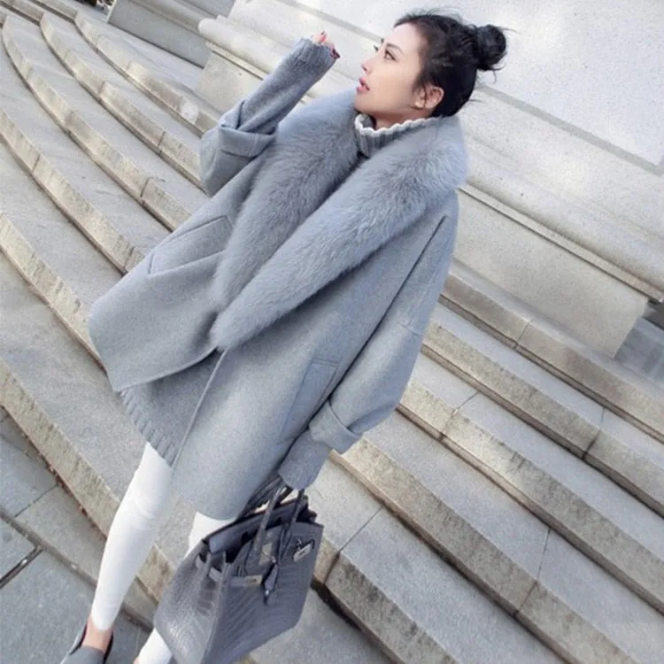 Women's Winter Cashmere Loose Thick Coat With Fox Fur