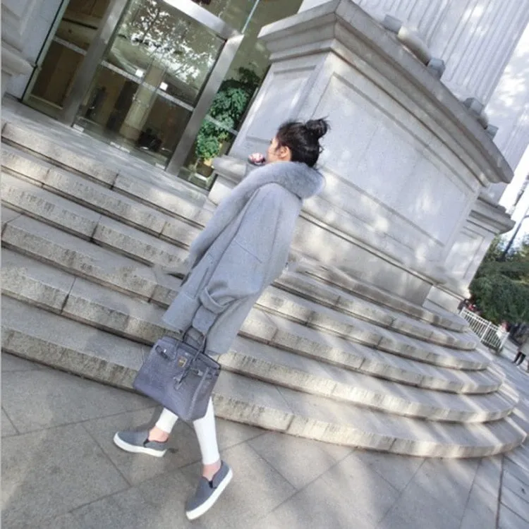 Women's Winter Cashmere Loose Thick Coat With Fox Fur