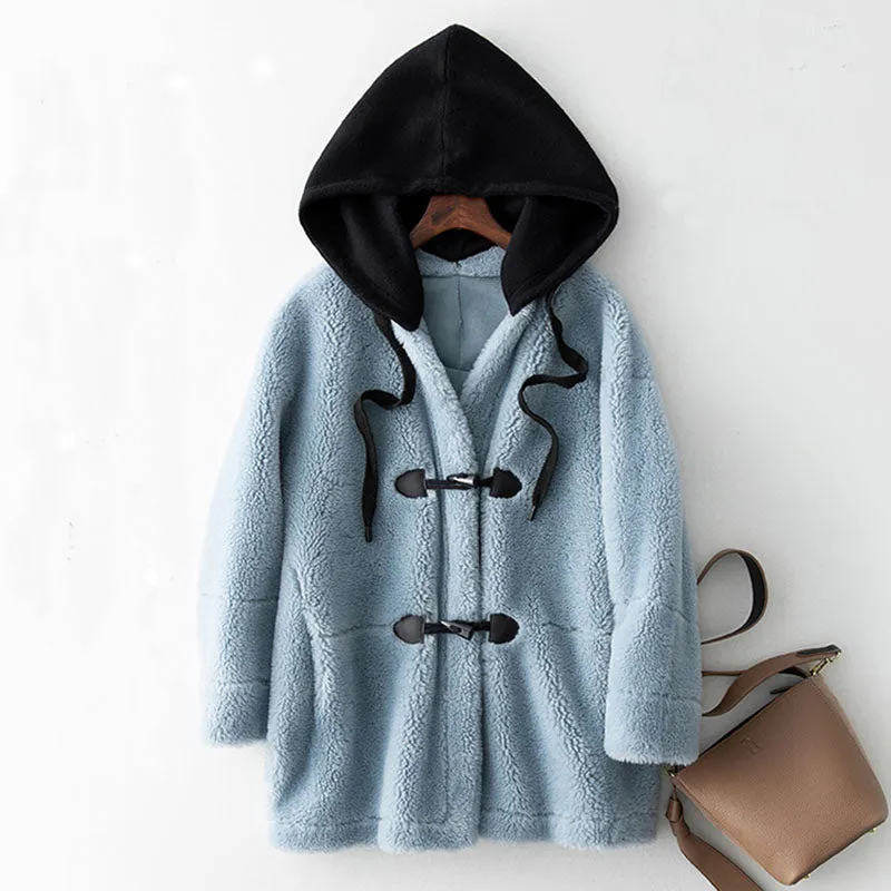 Women's Winter Casual Thick Hooded Coat With Sheep Fur