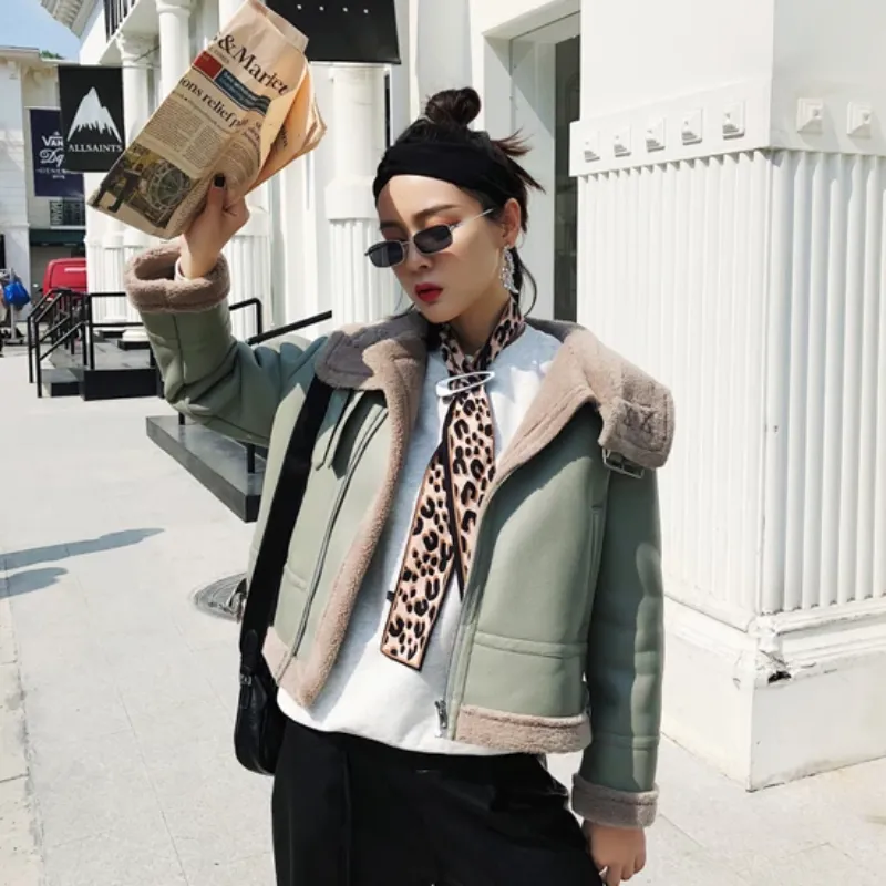 Women's Winter Warm PU Leather Short Coat With Fur