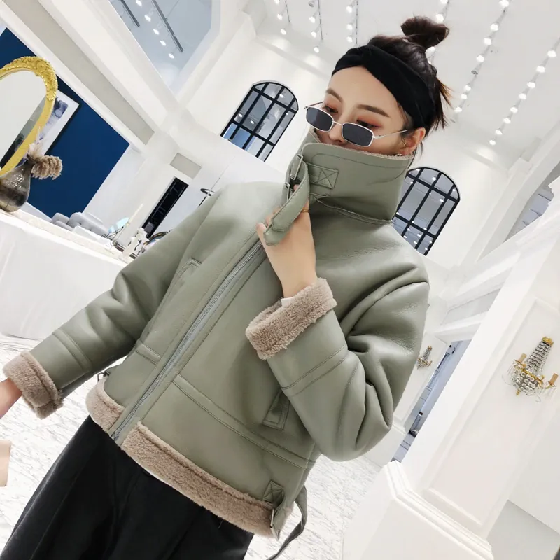 Women's Winter Warm PU Leather Short Coat With Fur