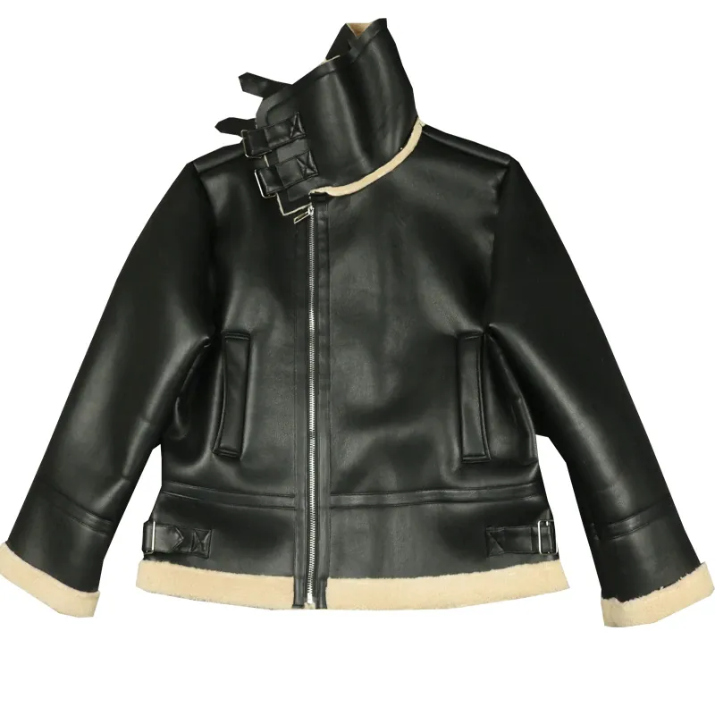 Women's Winter Warm PU Leather Short Coat With Fur