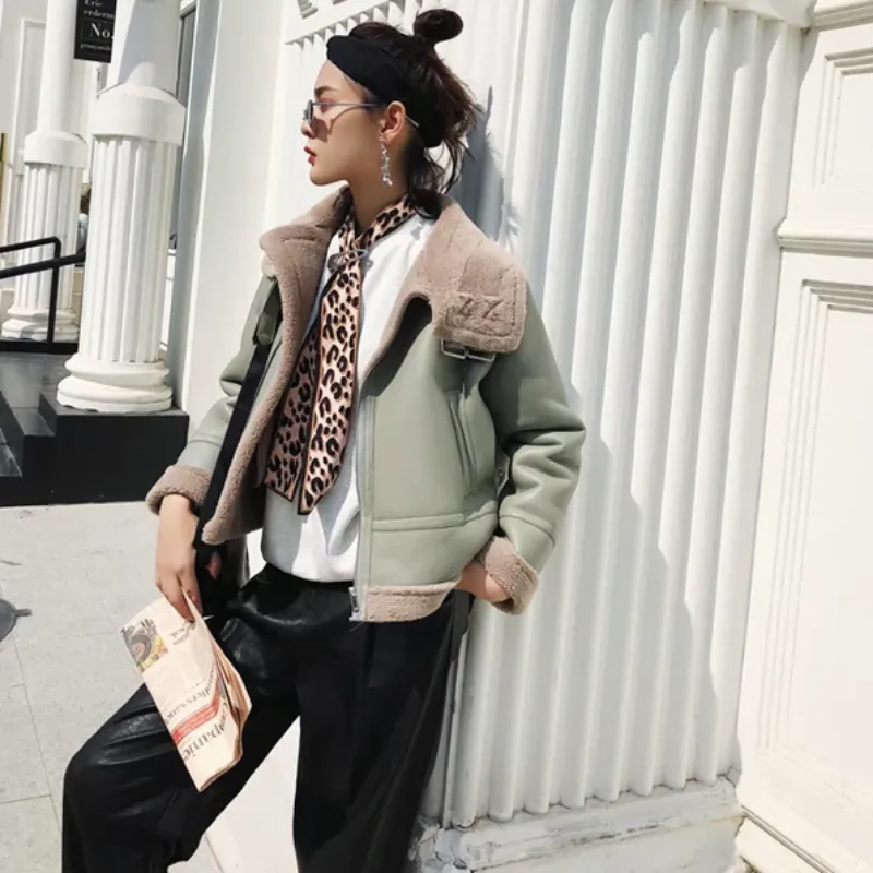 Women's Winter Warm PU Leather Short Coat With Fur